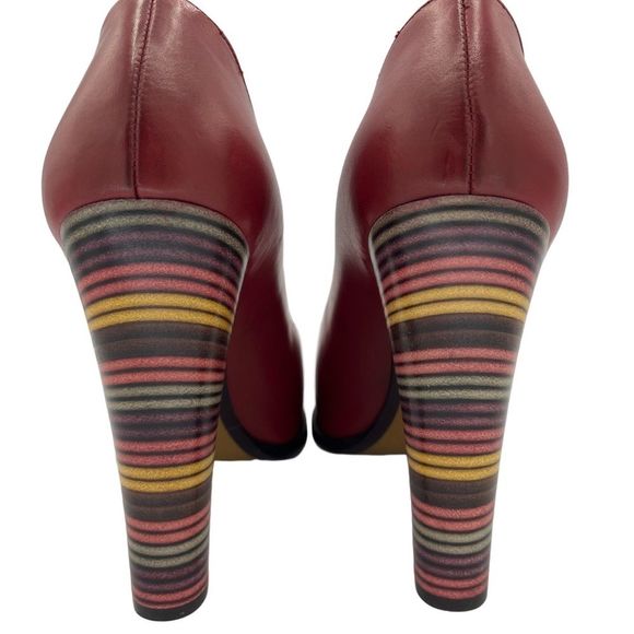 NWOT FENDI Oxblood Leather Pumps w Striped Stack Heel - Picture 3 of 16